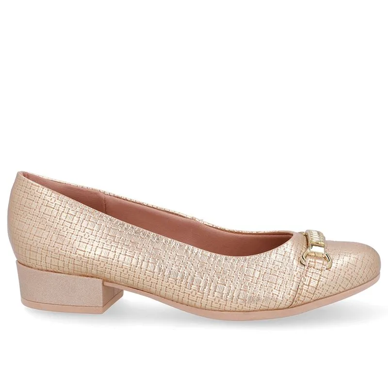 Scarpin Couro Texturizado Dourado Salto Bloco 35