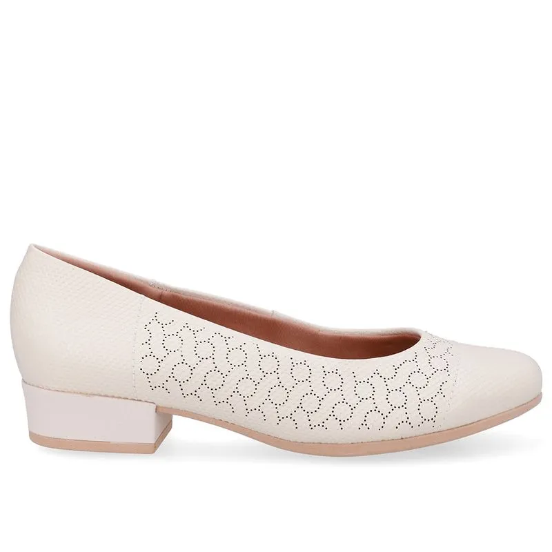 Scarpin Couro Laser Branco Marfim Salto Bloco 40