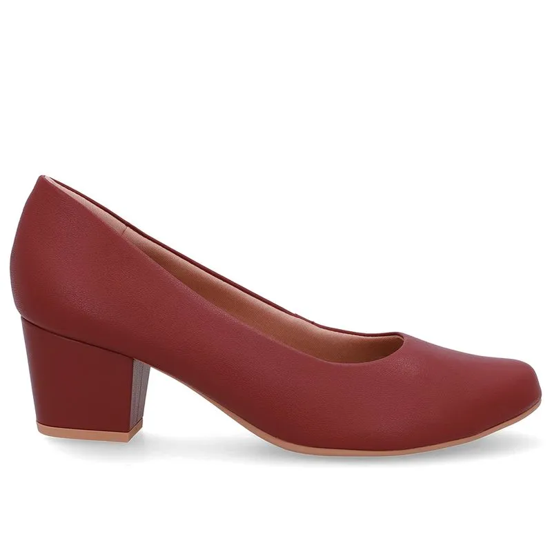 Scarpin Couro Vermelho Salto Bloco 40