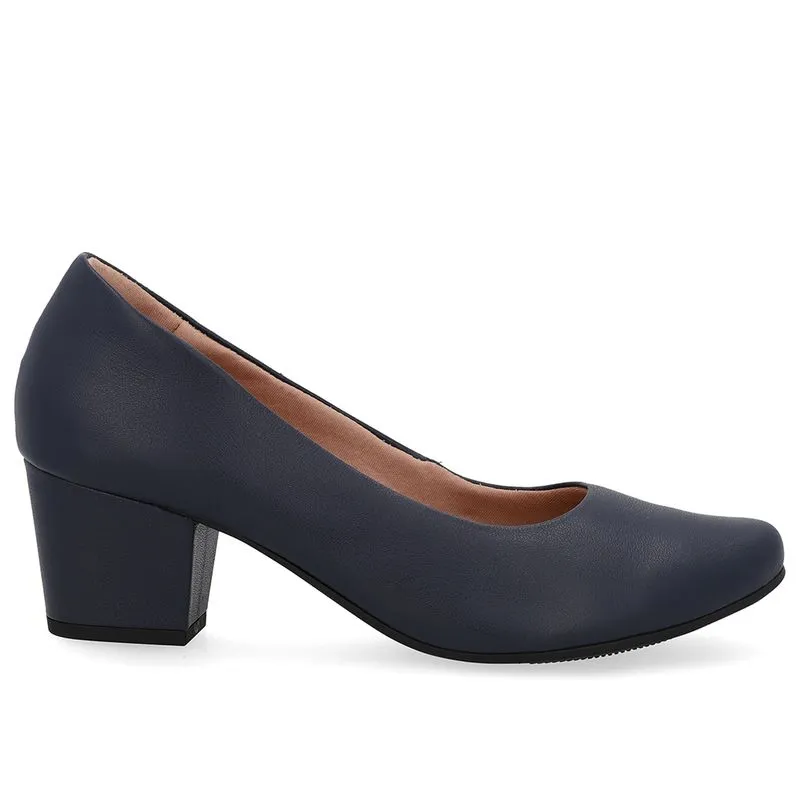 Scarpin Couro Azul Salto Bloco 38