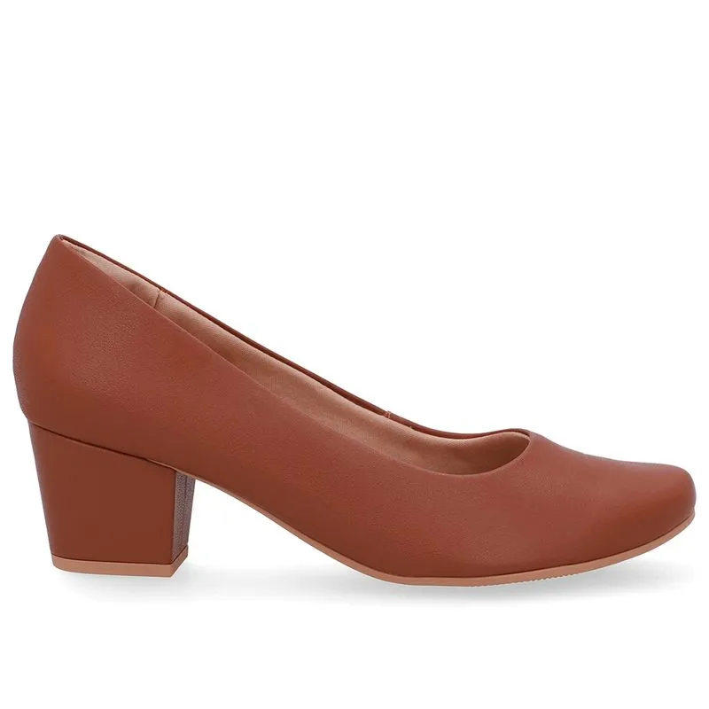 Scarpin Couro Marrom Salto Bloco 34