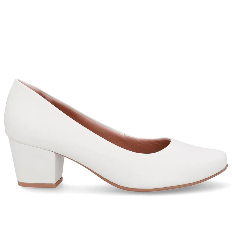 Scarpin Couro Branco Salto Bloco 34