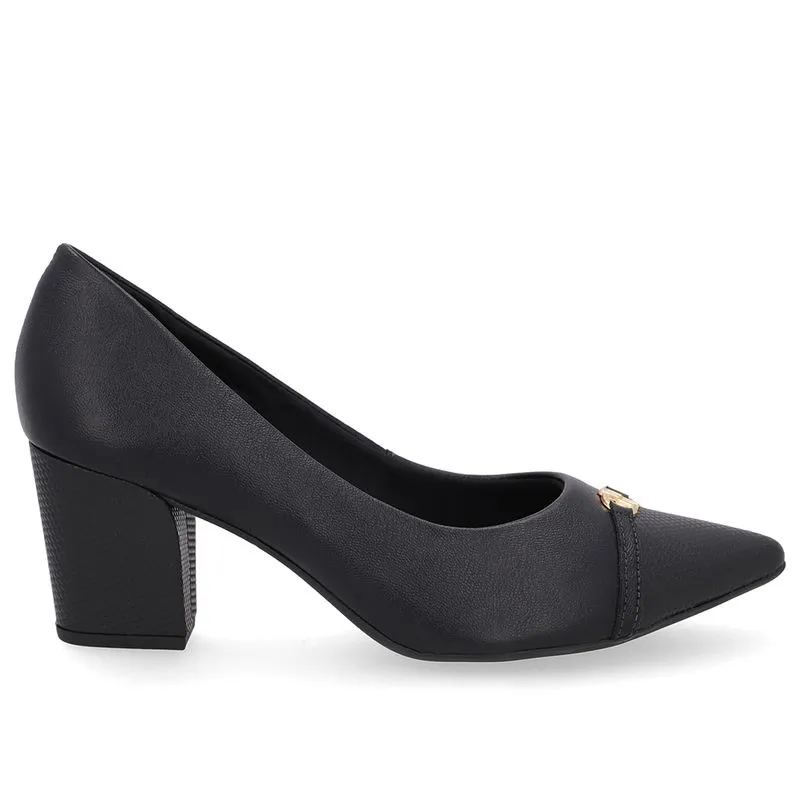 Scarpin Couro Preto Bico Fino Enfeite 34