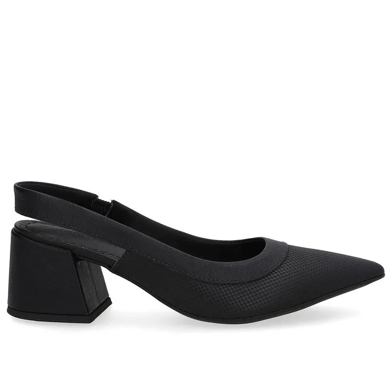 Slingback Preto Salto Bico Fino 37