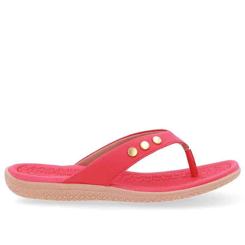 Chinelo Rasteiro Couro Vermelho 36