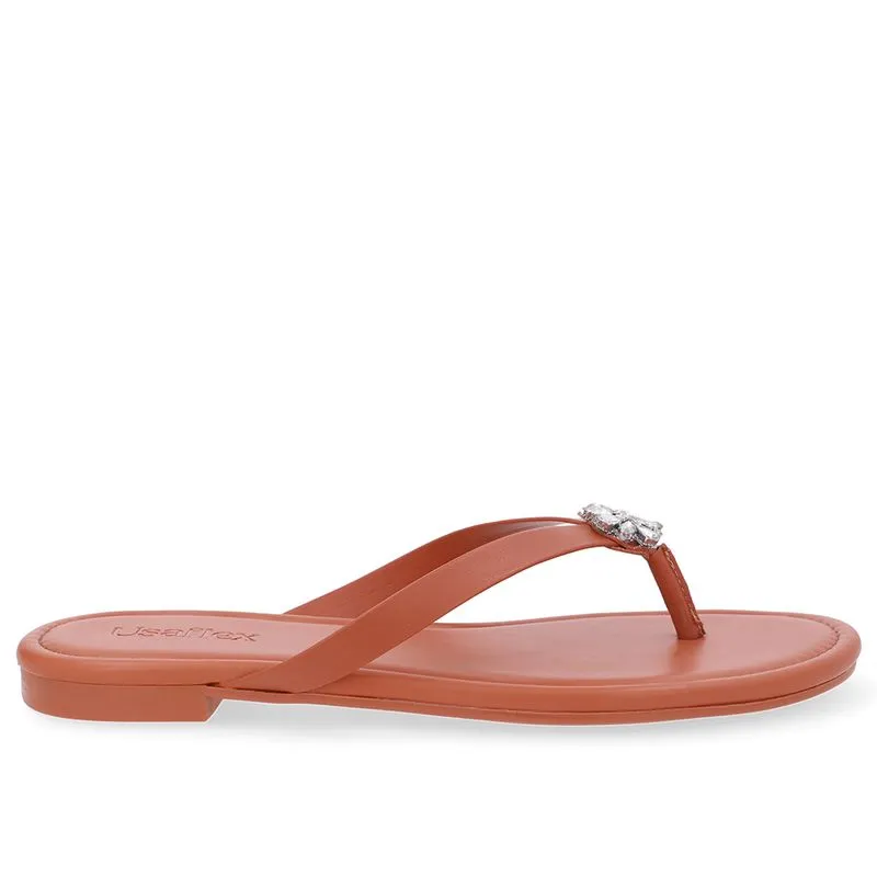 Chinelo Rasteiro Couro Marrom 40