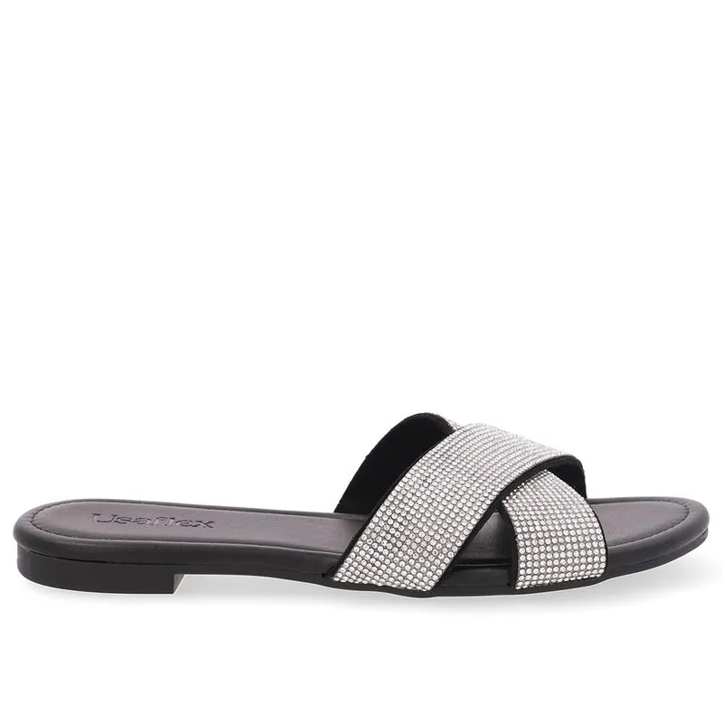 Slide Preto Rasteiro Tira Strass 34
