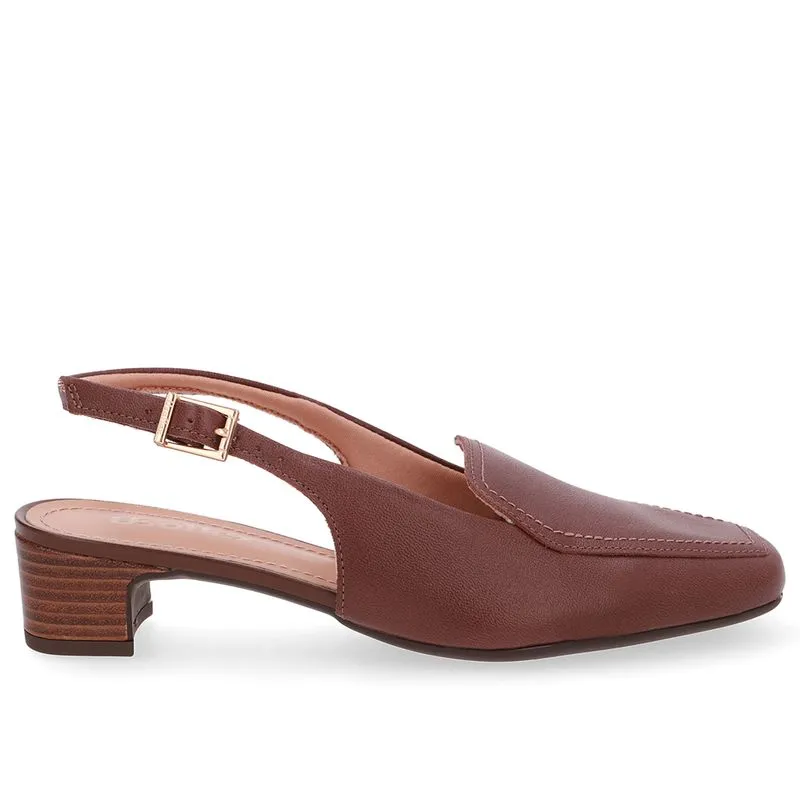 Slingback Marrom Bico Quadrado Couro 35
