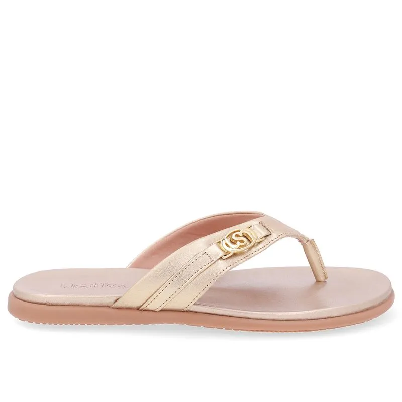 Chinelo Tira Couro Dourado Monograma 33