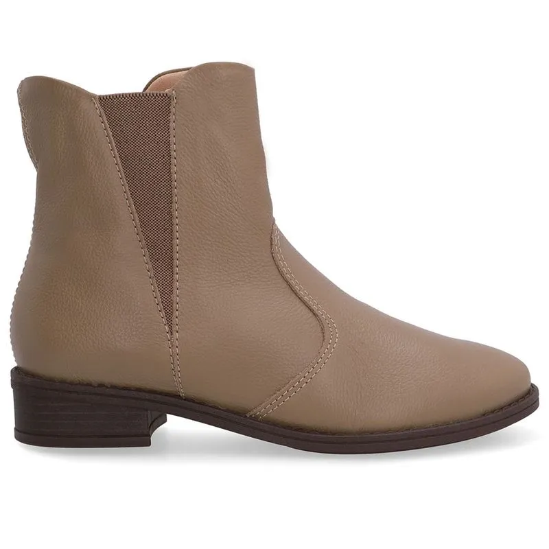 Bota Salto Bloco Marrom Couro Elástico 39