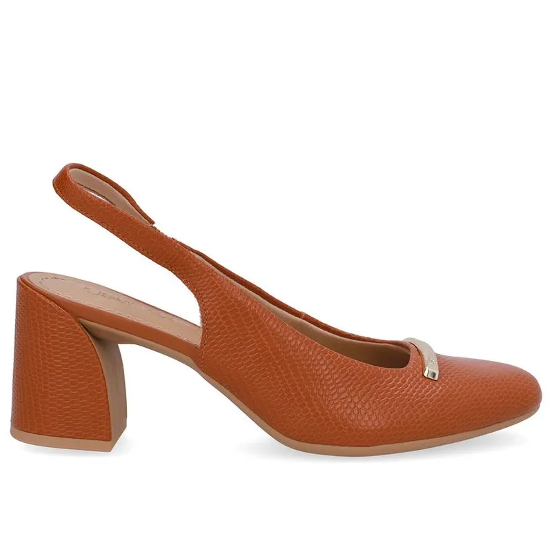 Slingback Marrom Bico Redondo Couro 39