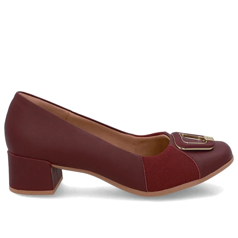 Scarpin Couro Vermelho Bico Quadrado Tecido 34
