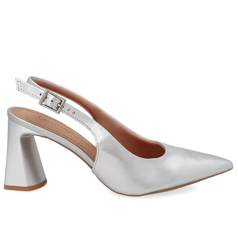 Slingback Em Couro Prata Bico Fino Clássico 39