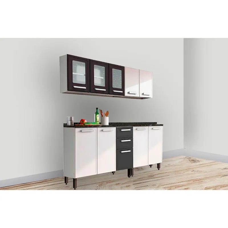 Cozinha Completa Gourmet 4 Peças (2Aéreos+2Balcões) C4P71 Branco/Preto - Bertolini
