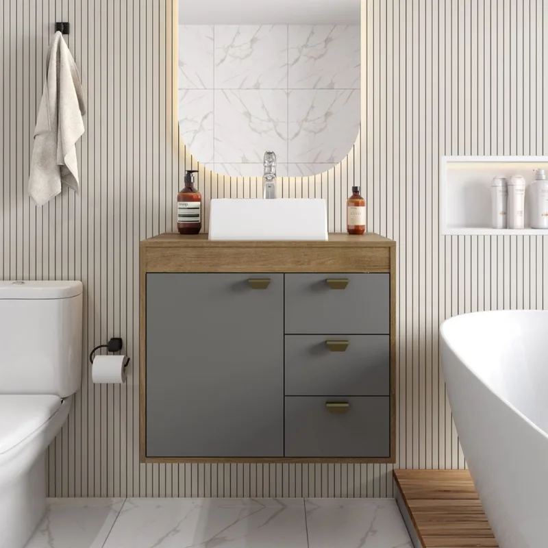 Mueble de baño de 70 cm en MDP Sin Lavamanos Gris
