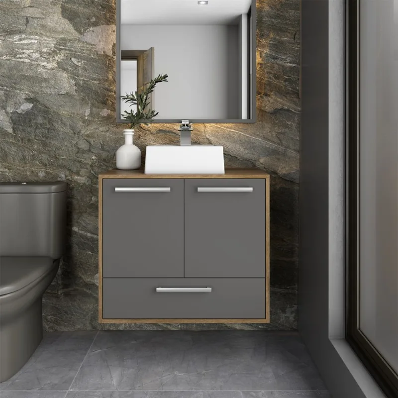 Mueble de baño de 70 cm en MDP Sin Lavamanos Gris 2 P 1 CAJÓN