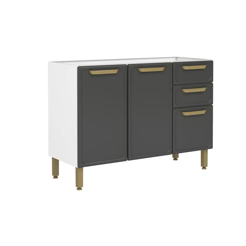 Gabinete de Cozinha Modulado Bella c/ 3 Portas e 2 Gavetas s/ Tampo 120cm Grafite - Bertolini