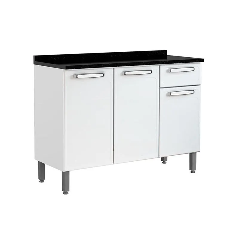 Gabinete de Cozinha Modulado Balcão Evidence 7122 3 Portas e 1 Gaveta c/ Tampo Branco - Bertolini