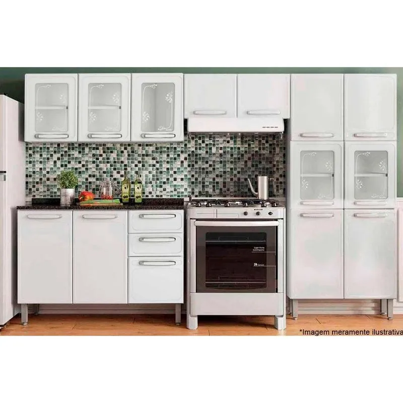 Cozinha Modulada Bertolini Evidence 4 Peças (2 Armários + 1 Balcão + 1 Paneleiro) C4P56 Branco