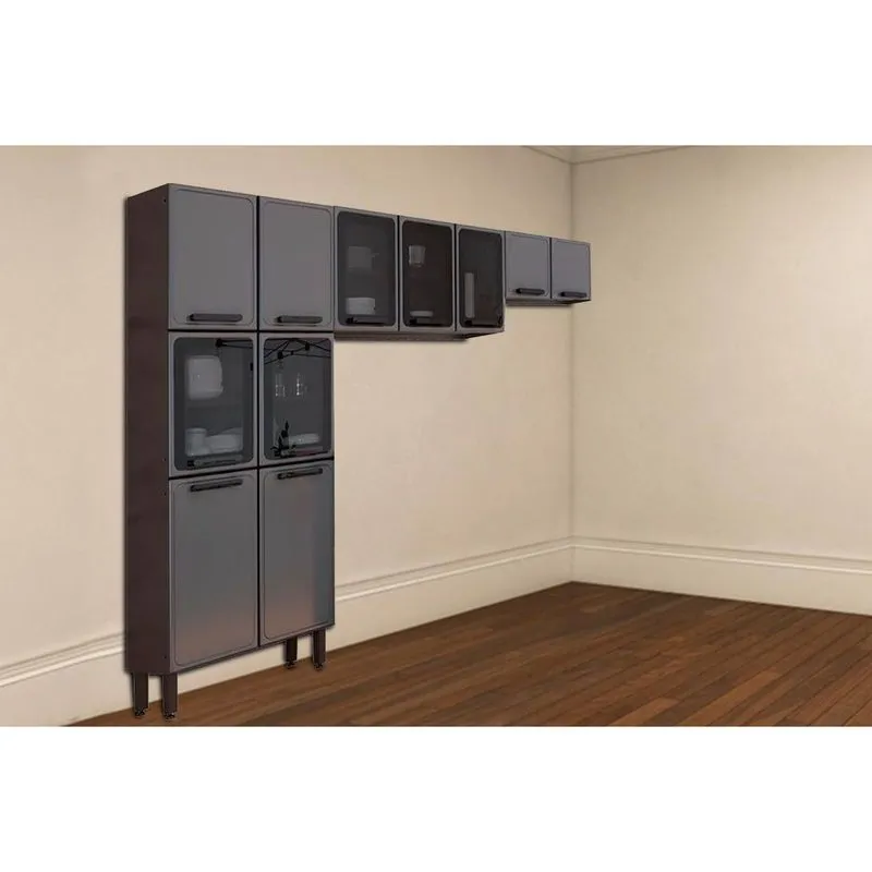 Cozinha Modulada Bertolini Estilo 3 Peças (2 Armários + 1 Paneleiro) CPT86 Cinza/Grafite