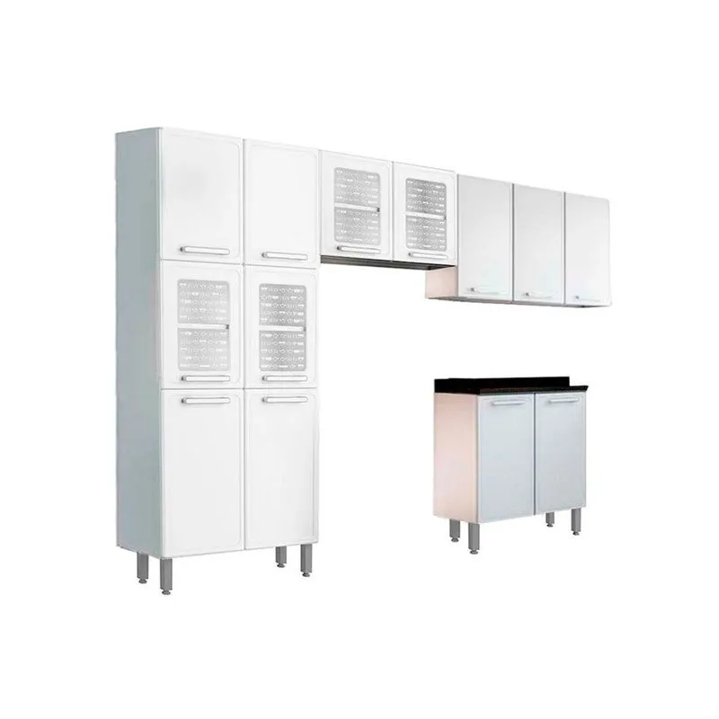 Kit de Cozinha Modulada 4 Peças Gourmet (2 Armários + 1 Balcão + 1 Paneleiro) C4P67 Branco - Bertolini