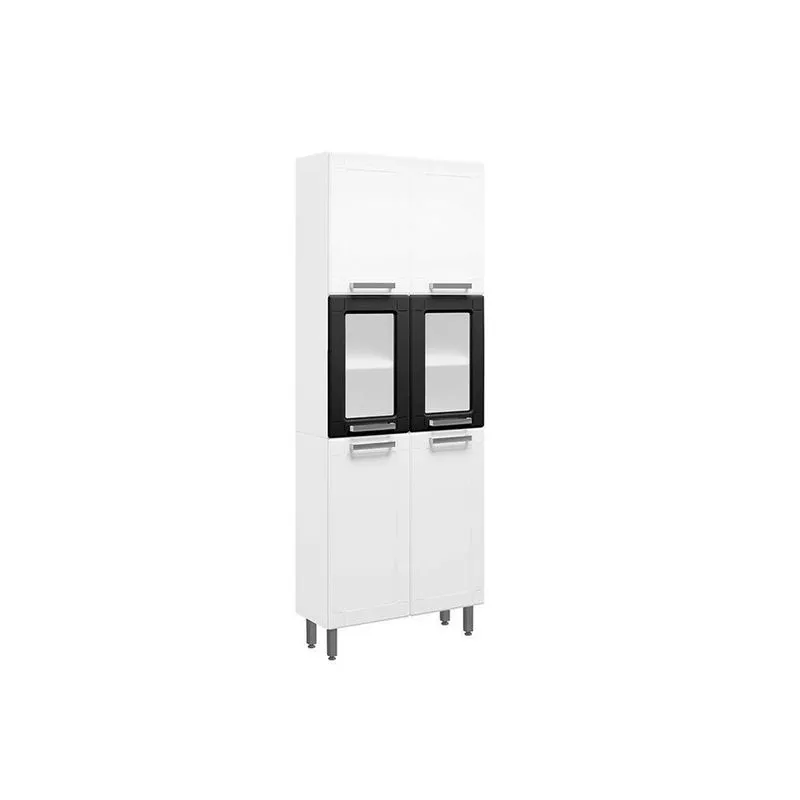 Paneleiro de Cozinha Modulado Múltipla 6037 6 Portas (2 Vidro) 70cm Branco/Preto - Bertolini