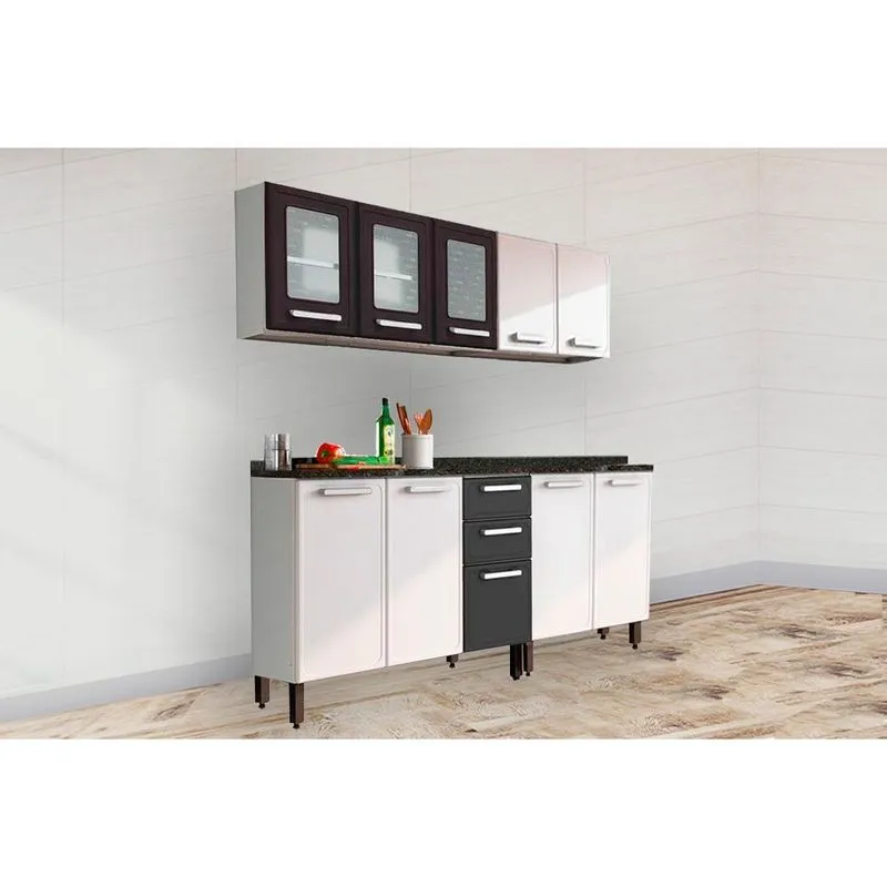 Kit de Cozinha Completa 4 Peças Gourmet (2 Armários + 2 Balcões) C4P70 Branco/Preto - Bertolini
