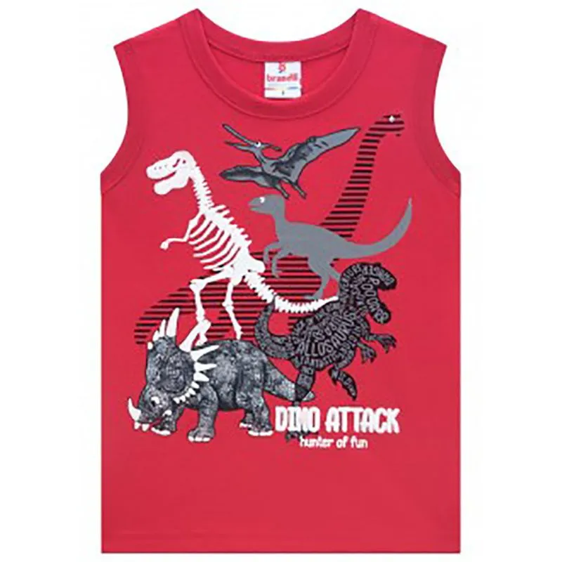 Regata Infantil Menino Com Estampa Dinossauros 1/3 - 34697-VERMELHO-1