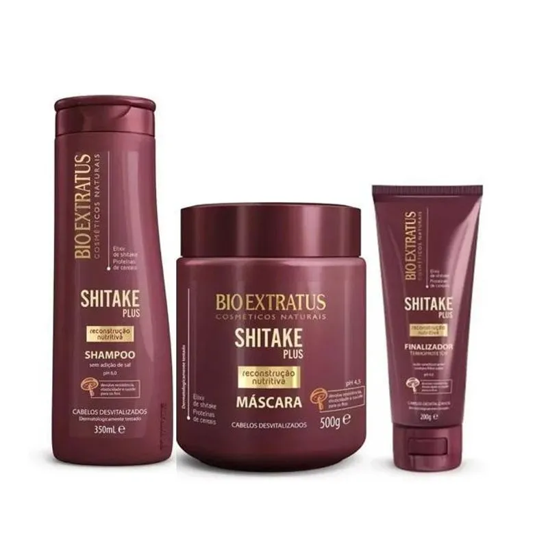 Kit Shitake Plus Shampoo Máscara Finalizador Termoprotetor