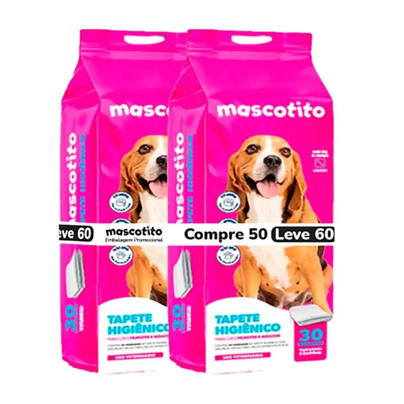 Combo 2 Tapete Higiênico Mascotito 82x60cm C/30 Unidades