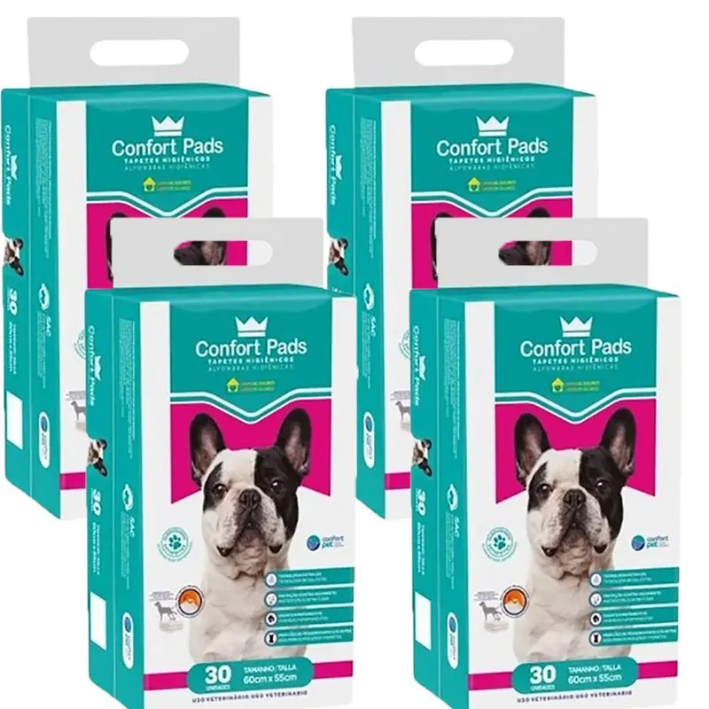 Tapete Higiênico 60x55cm Confort Pads C/30 - Kit 4 Unidades