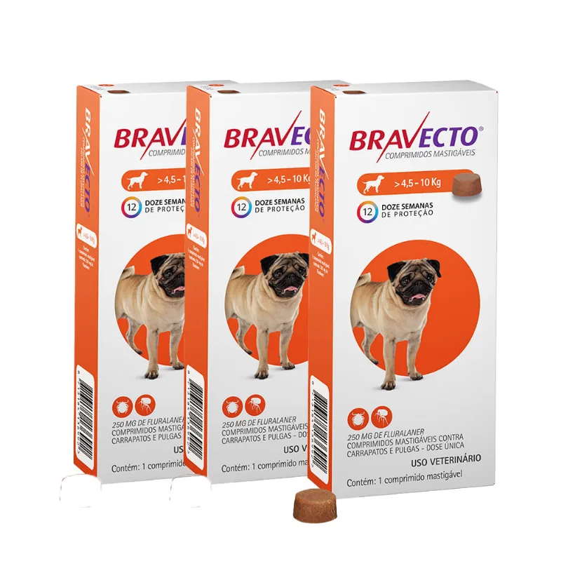 Bravecto Antipulgas E Carrapatos Para Cães De 4,5 A 10kg 3un