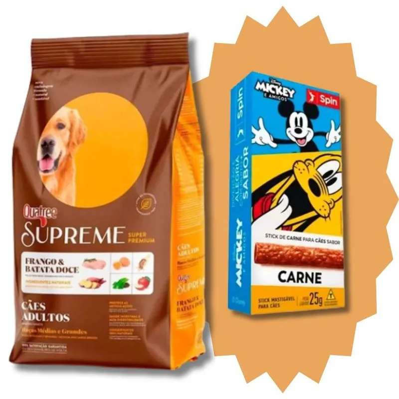 Ração Quatree Supreme Cães Adultos Raças Médias e Grandes Frango e Batata Doce 15kg + Surpresa