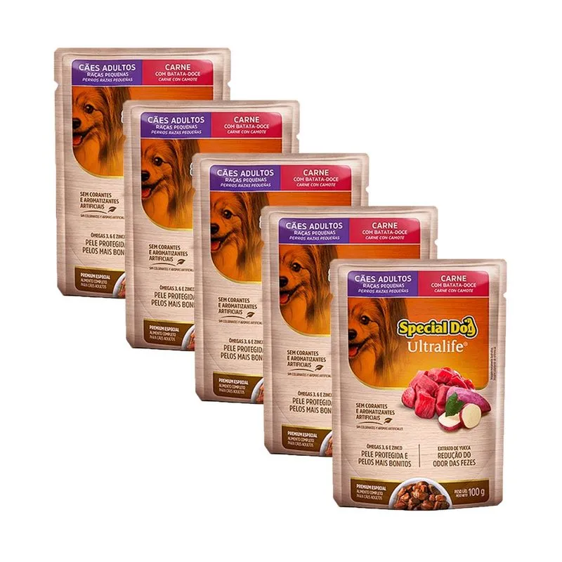 Kit 5 Ração Úmida Special Dog Ultralife para Cães Ad Sabor Carne ao Molho 100g