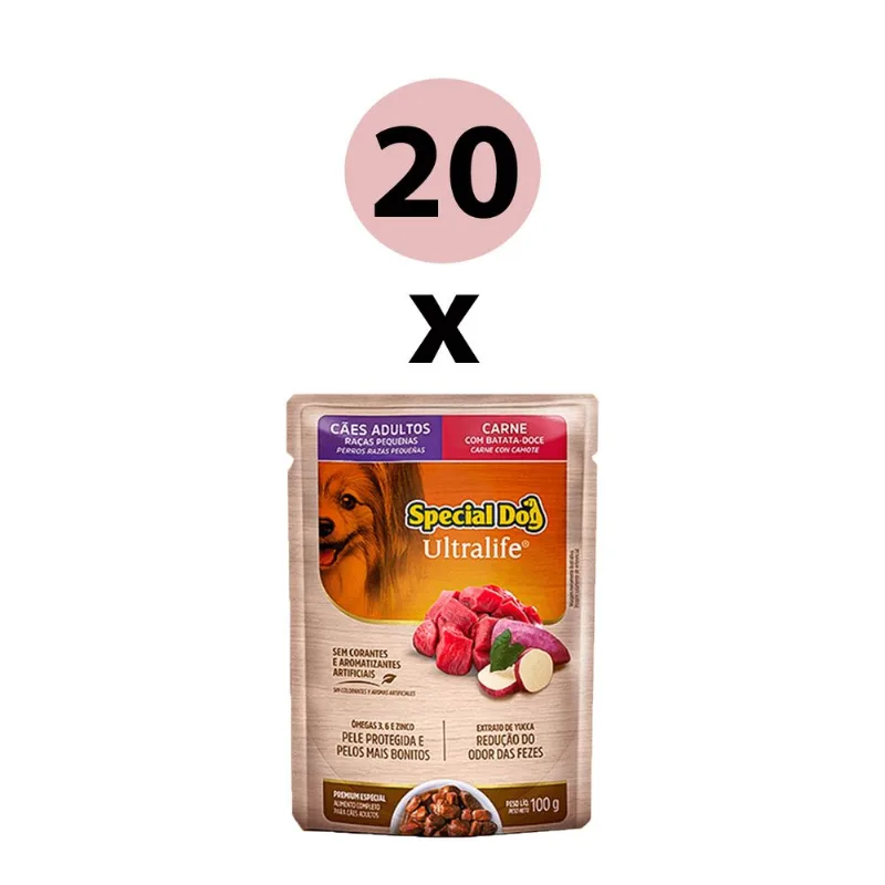 Kit 20 Ração Úmida Special Dog Ultralife Para Cães Ad Sabor Carne Ao Molho 100g
