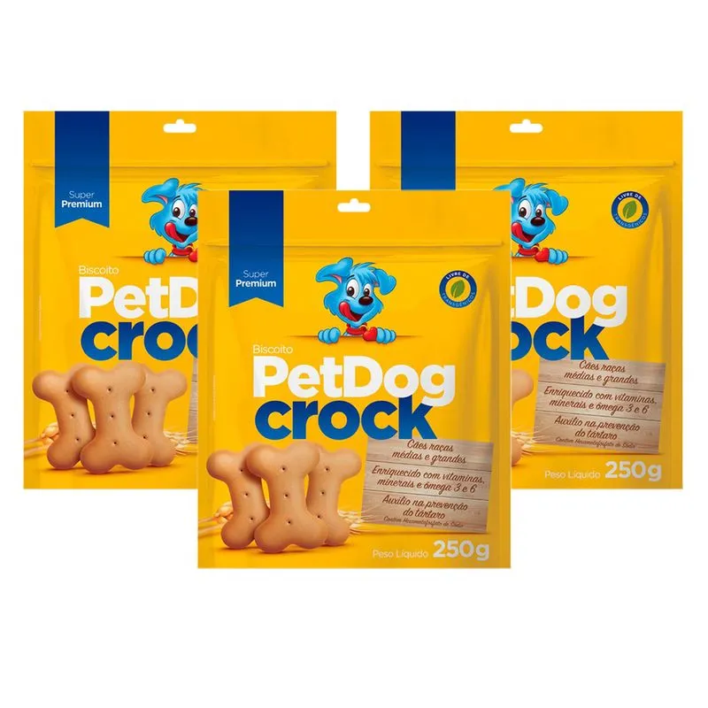 3 Biscoito Para Cães Petdog Crock 250g