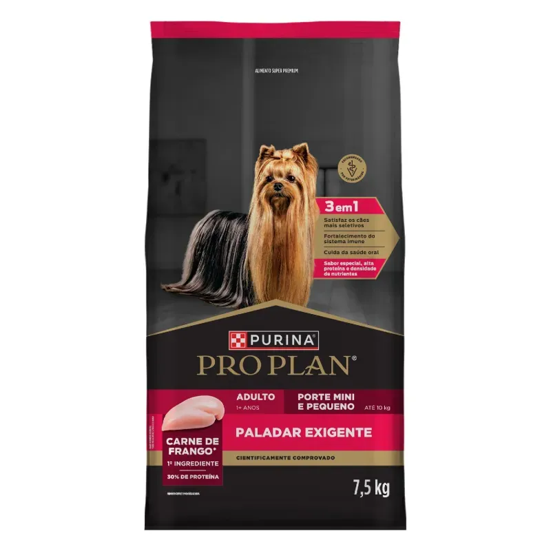 Ração Pro Plan Paladar Exigente Cães Adultos Mini e Pequeno Frango 7,5 kg