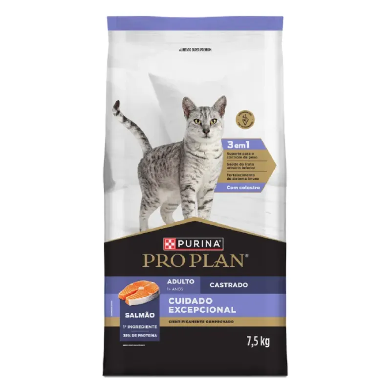 Ração Pro Plan Cuidado Excepcional Gatos Adultos Castrados Salmão 7,5 kg