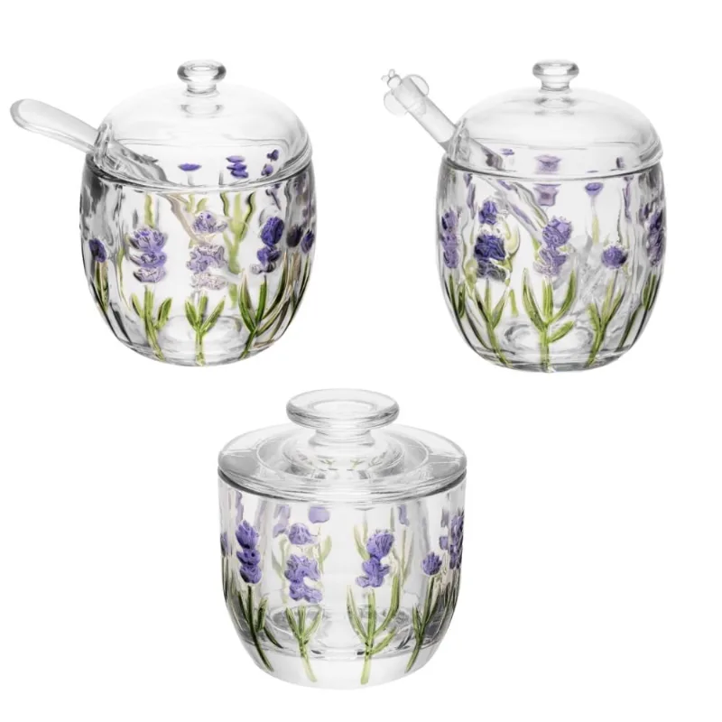 Kit Meleira + Açucareiro + Manteigueira Francesa de Cristal Lavanda Lyor