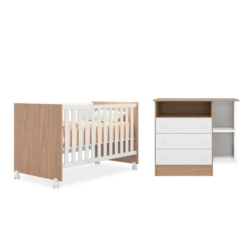Quarto Infantil Berço Mini Cama Americano Branco/carvalho