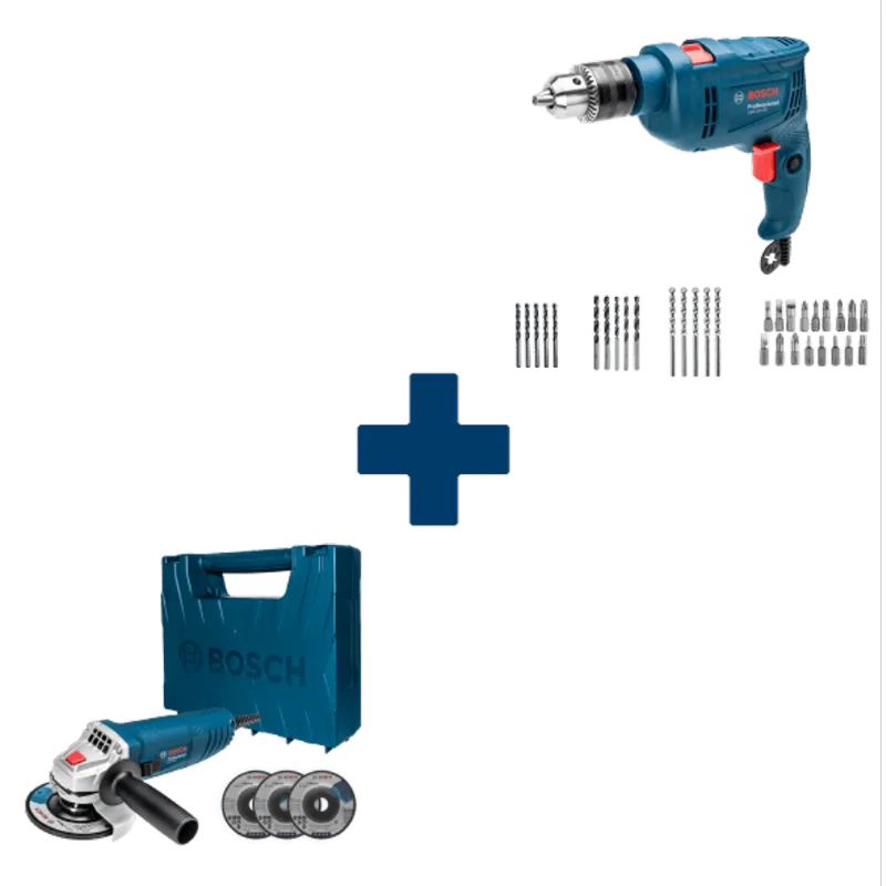 Taladro percutor 13 mm 550W + minipulidora 850W azul