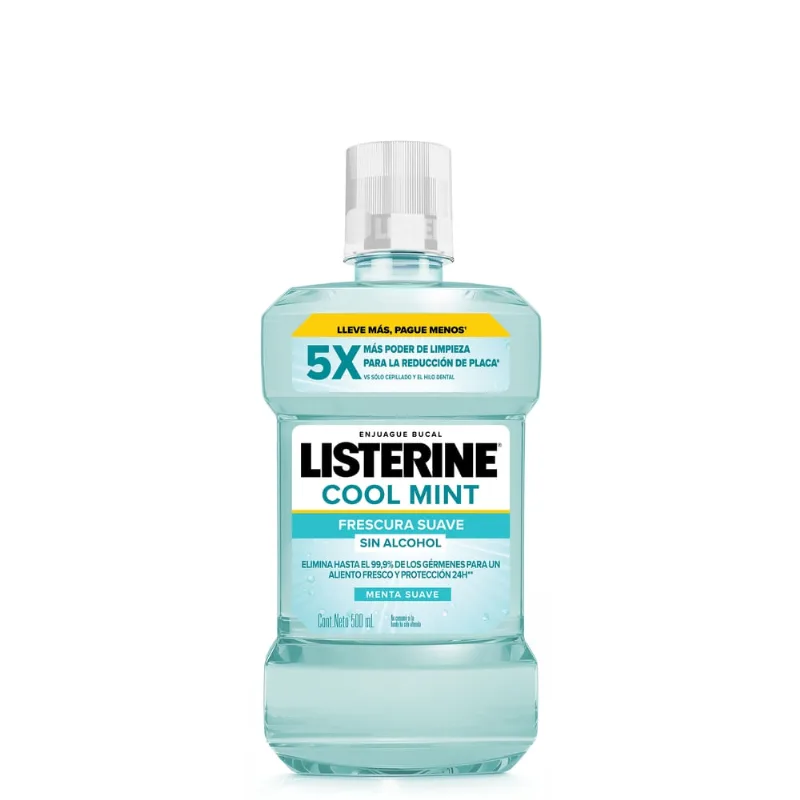 Enjuague Bucal Listerine Cool Mint Frescura Suave Sin Alcohol x 500 ml