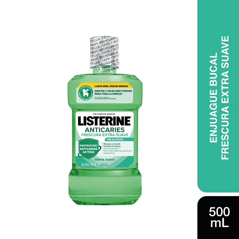 Enjuague Bucal Anticaries Frescura Suave Sin Alcohol 500 Ml
