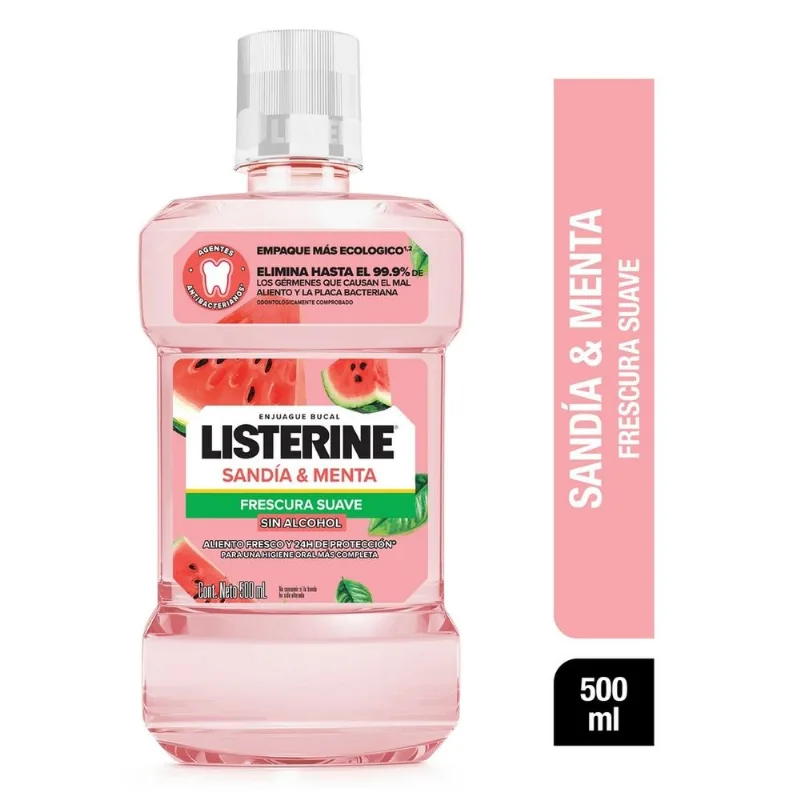 Enjuague Bucal LISTERINE SANDIA Frescura Suave Sin Alcohol 500 Ml
