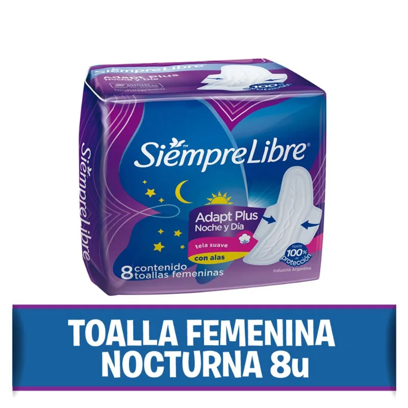 Toallitas Siempre Libre nocturna suave termocontrol con alas 8 u.