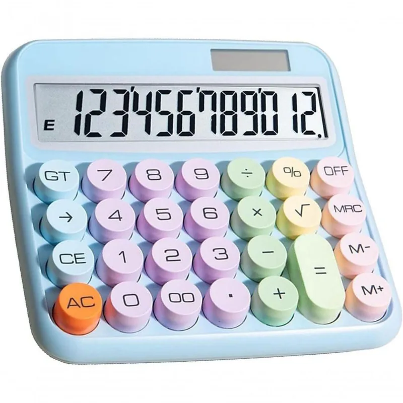 Calculadora Solar Colorida De Mesa 12 Digitos Grande Tela Lcd Botão Mecânico
