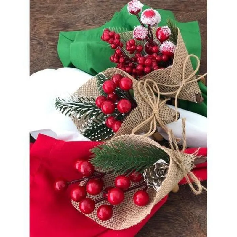 Porta Guardanapo Pregador Pick Natal Azevinho Vermelho 06Un
