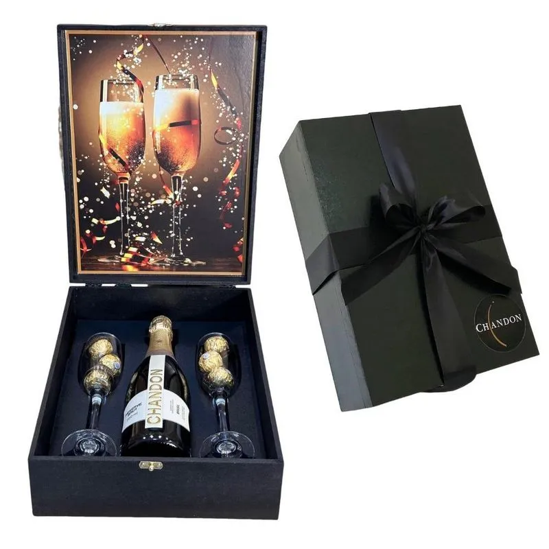 Kit Espumante Chandon 750ml Presente 2 Taças Ferrero Rocher