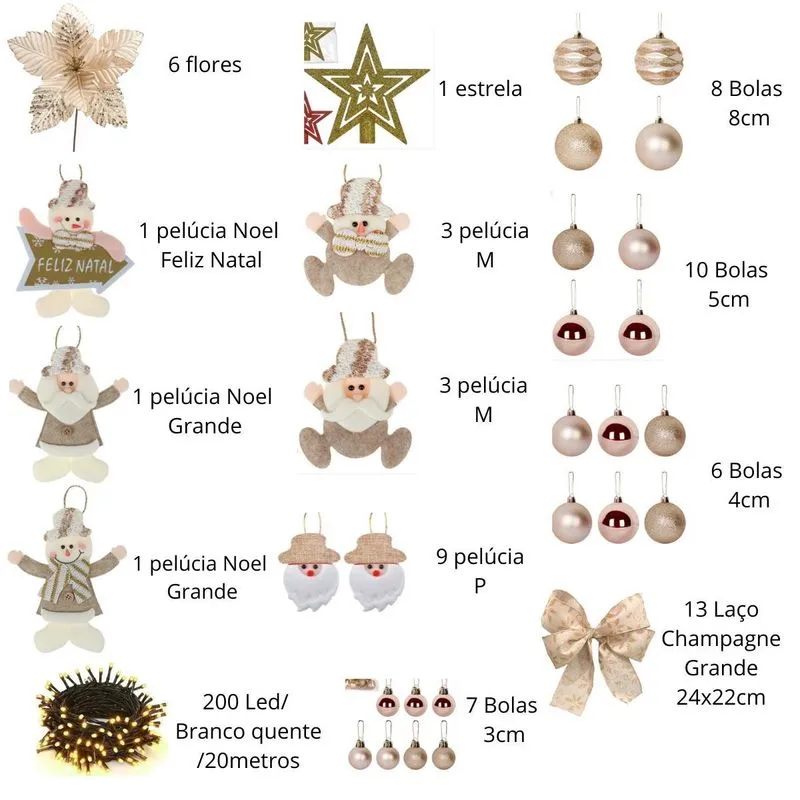 Árvore Natal Completa 1,80m + Enfeites Pisca Led