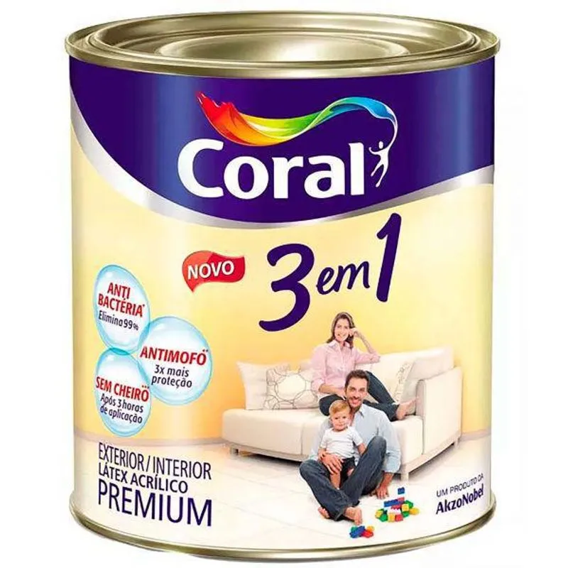 Coral 3 Em 1 Latex Branco 3,6l